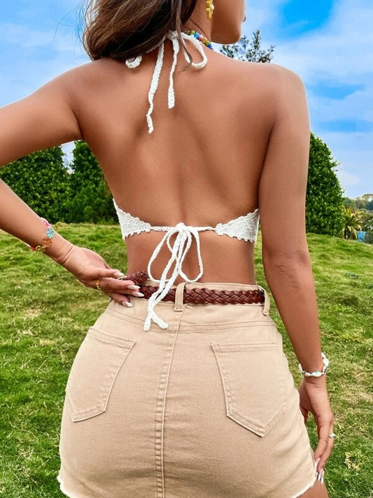 Crocheted Cutout Strap Rear Top Crochet hook