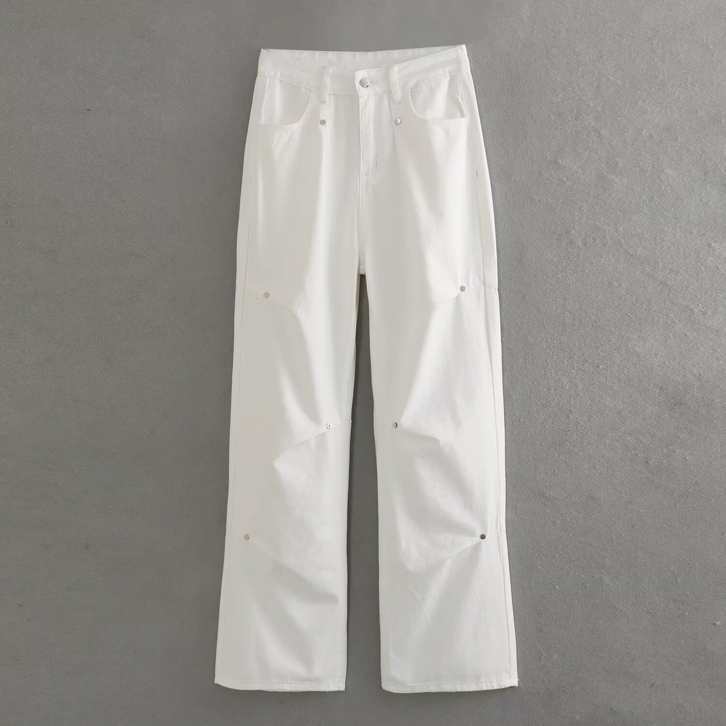 Spring Women Clothing Fashionable Rivet Pleated Drape Workwear Casual Pants Trousers