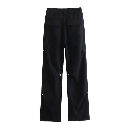 Spring Women Clothing Fashionable Rivet Pleated Drape Workwear Casual Pants Trousers