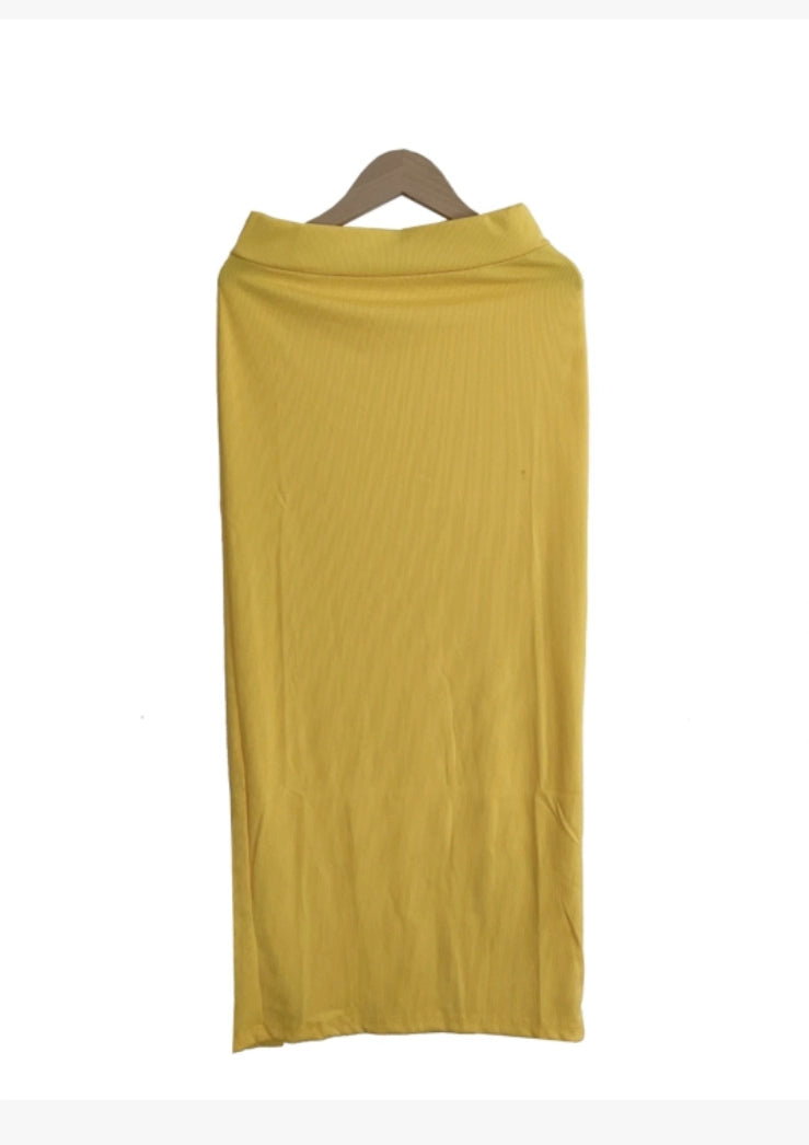 Summer Women Clothing Sunken Stripe Rib Split Button Skirt