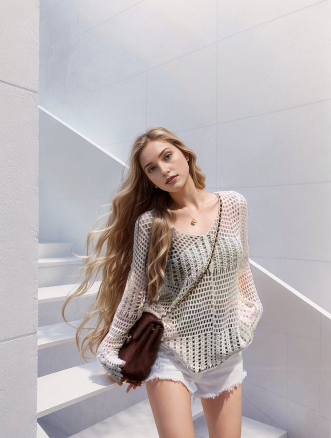 Women Solid Color Vacation Summer Top Crochet hook