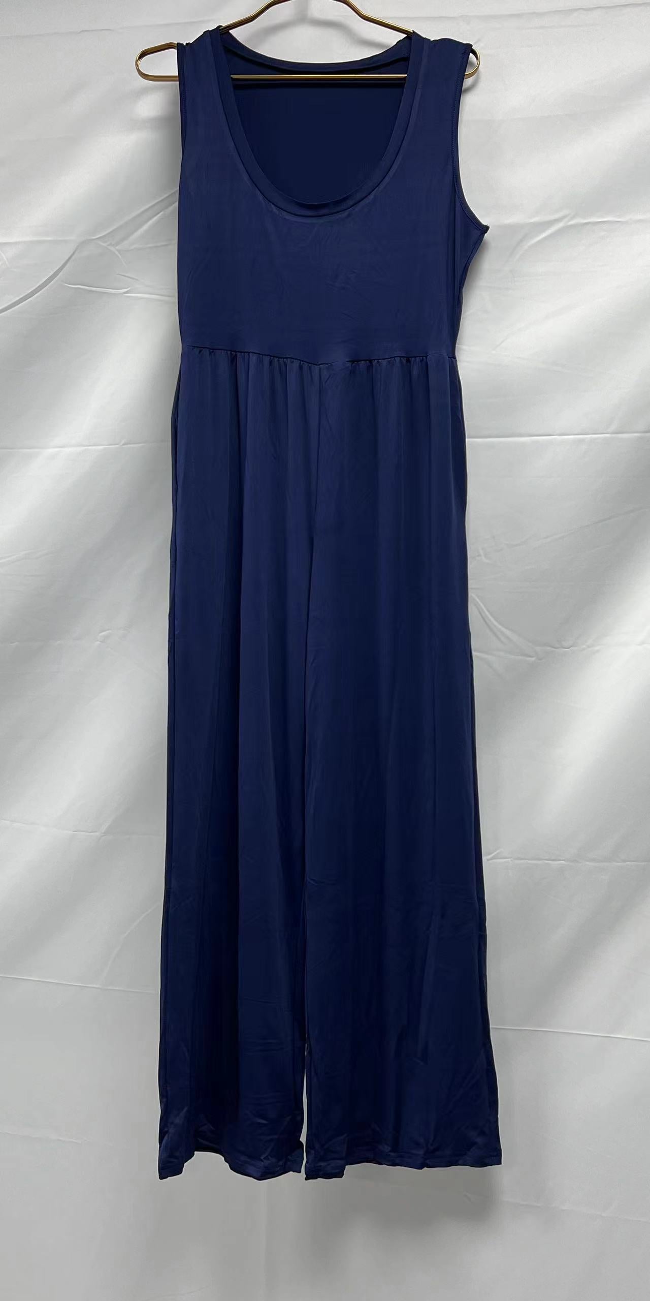 Summer Women Solid Color Sleeveless Jumpsuit