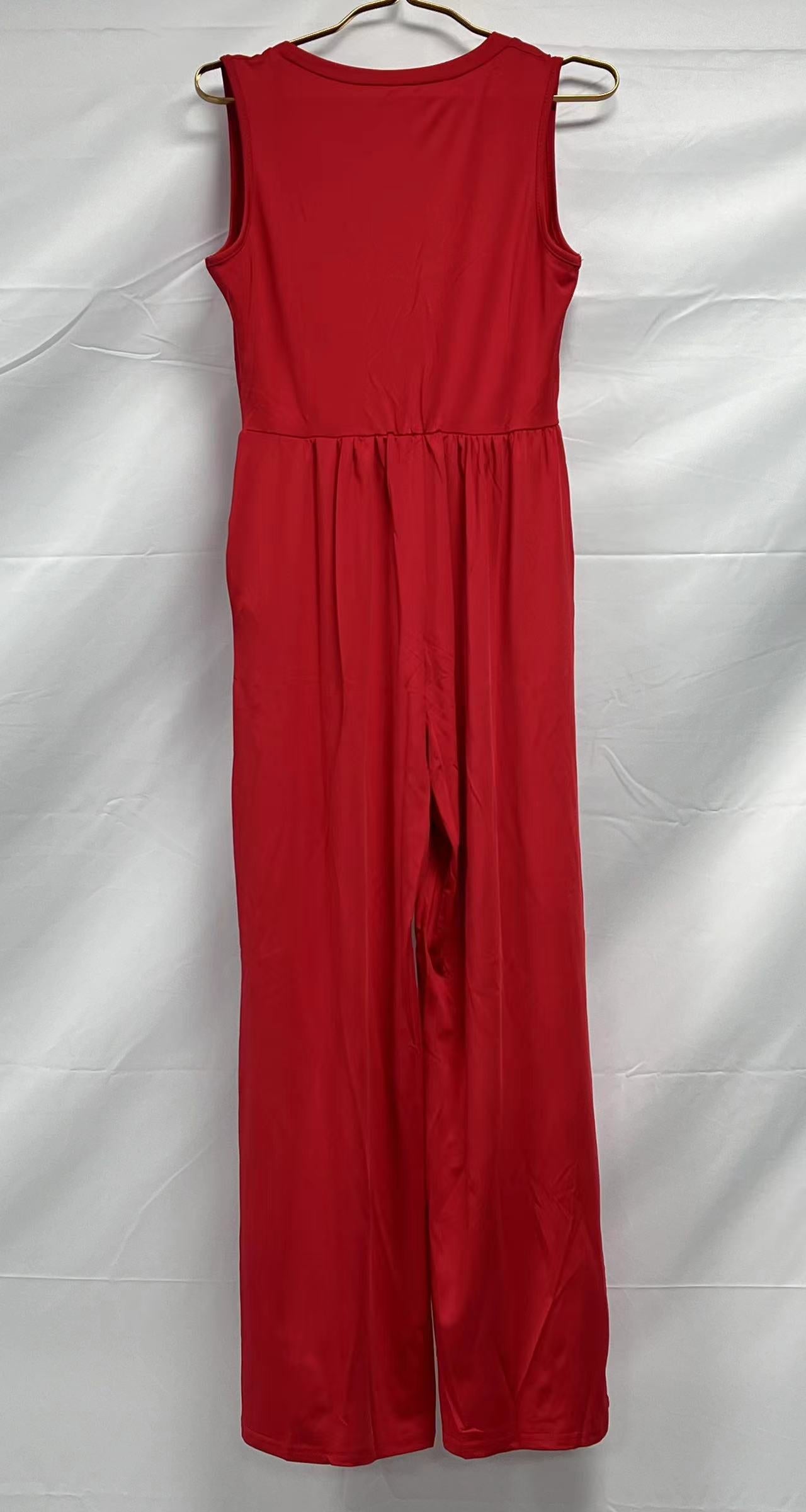 Summer Women Solid Color Sleeveless Jumpsuit