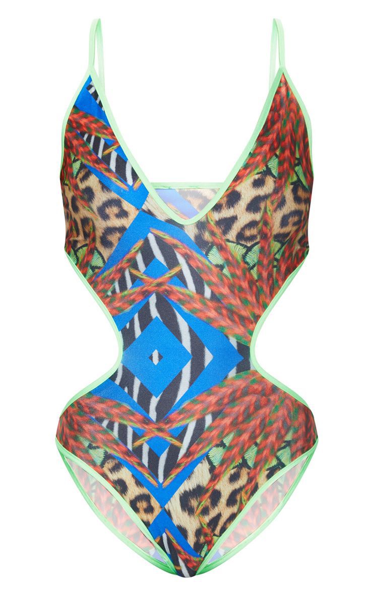 Plus Size Printed One Piece Swimsuit Female Sexy Retro Pattern Swimsuit
