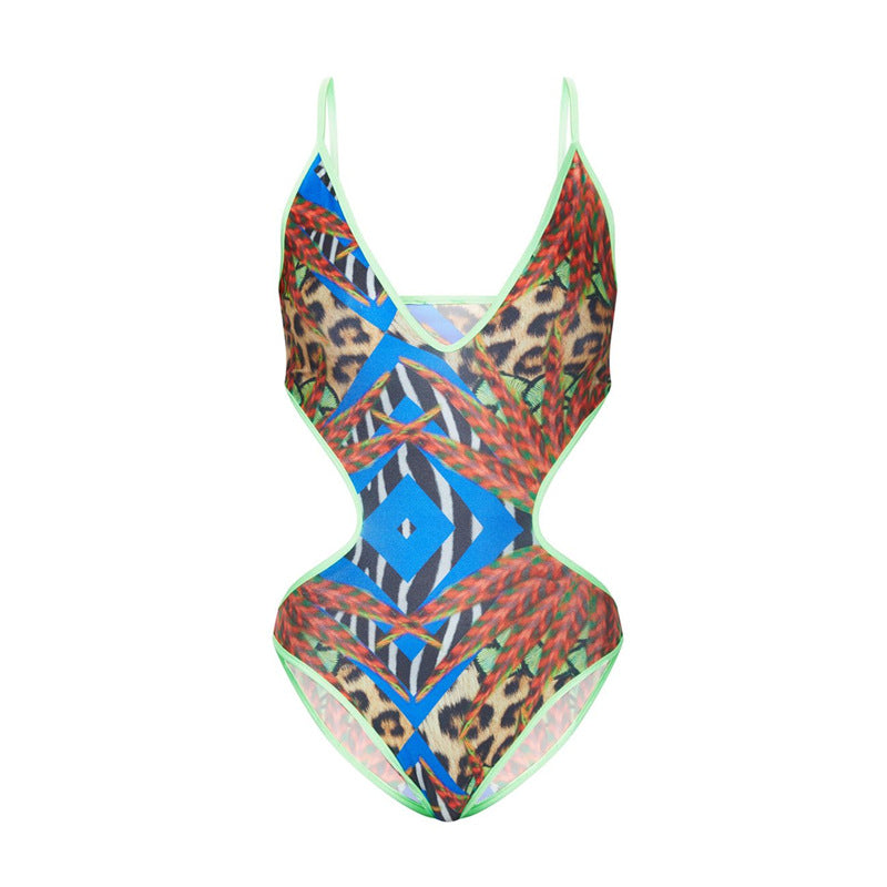 Plus Size Printed One Piece Swimsuit Female Sexy Retro Pattern Swimsuit