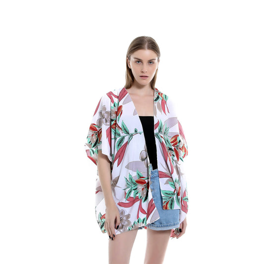 Spring Summer Vacation Travel Wild Chiffon Plant Floral Pattern Beach Sun Protection Blouse