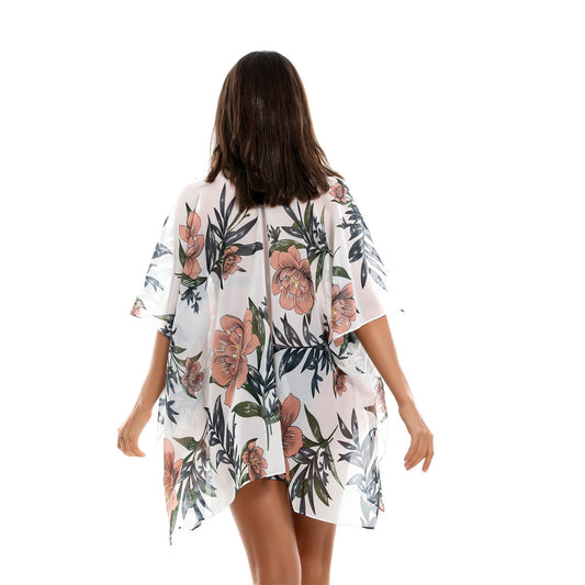 Spring Summer Floral Print All Match Bikini Sun Protective Blouse