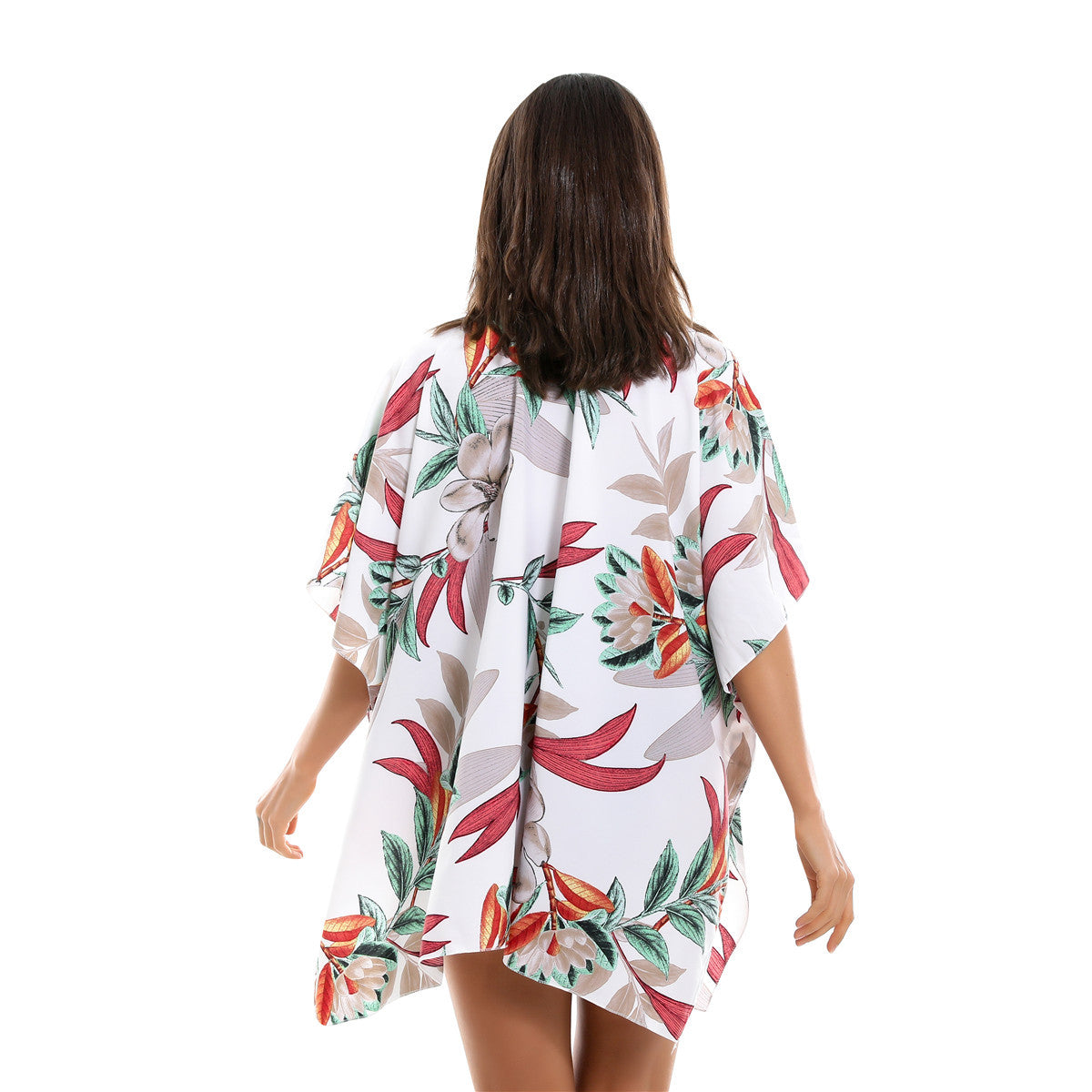 Spring Summer Vacation Travel Wild Chiffon Plant Floral Pattern Beach Sun Protection Blouse