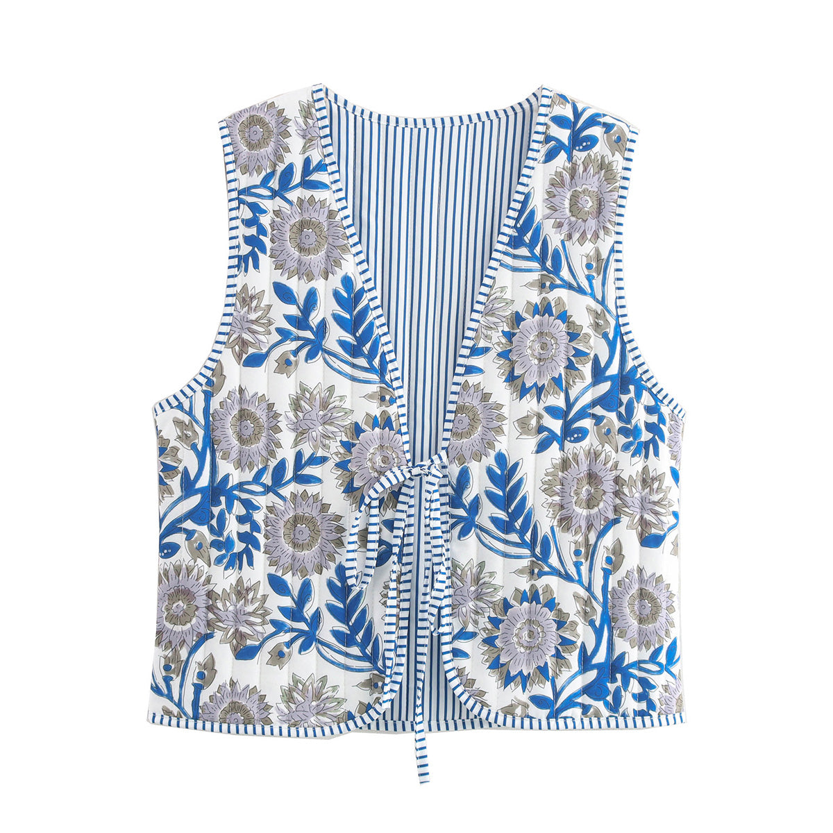 Multicolor Printing Lace Up Cotton Padded Vest Autumn Loose Casual Vest Top