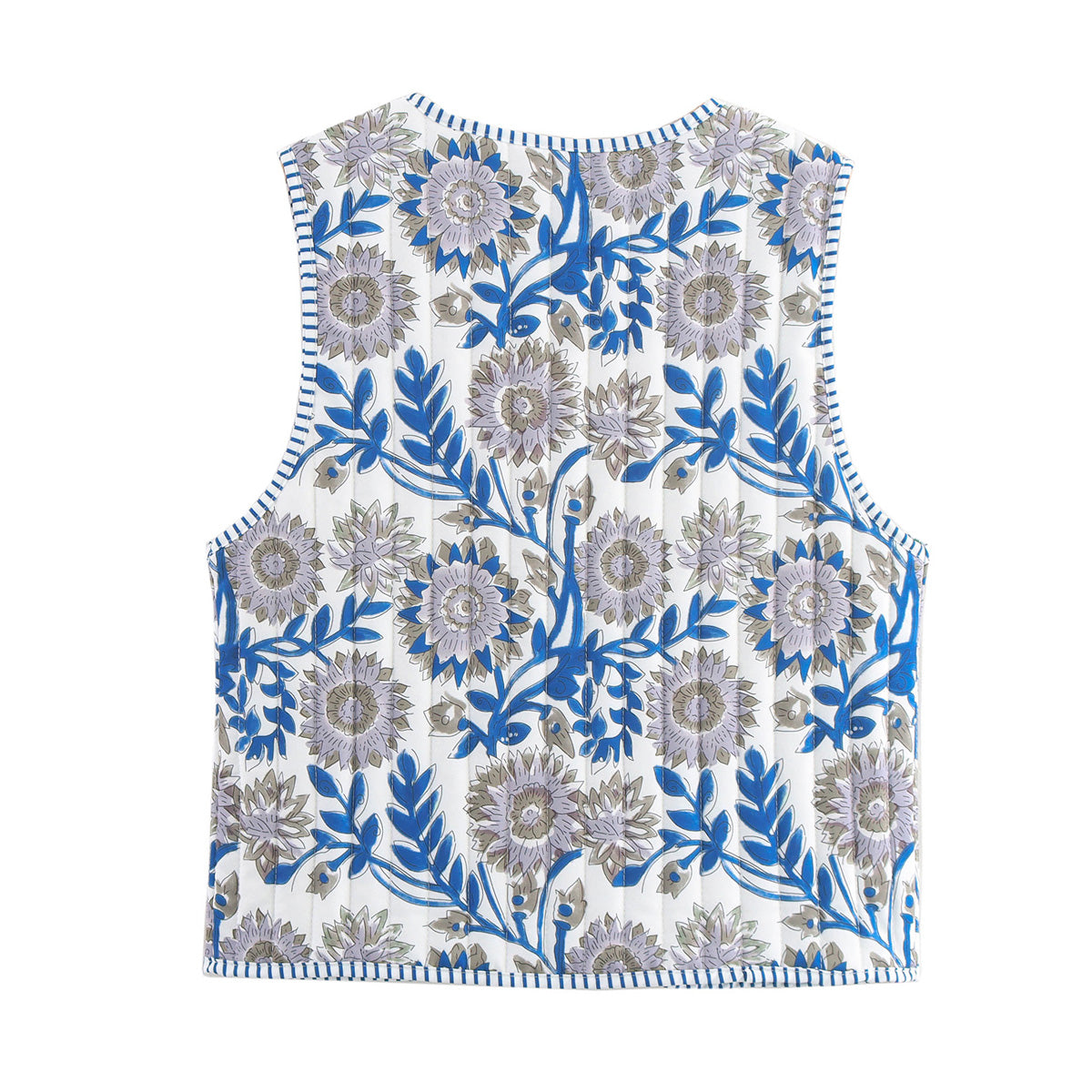 Multicolor Printing Lace Up Cotton Padded Vest Autumn Loose Casual Vest Top