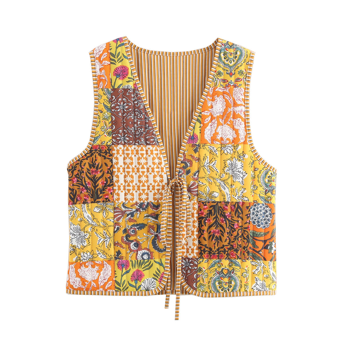Multicolor Printing Lace Up Cotton Padded Vest Autumn Loose Casual Vest Top