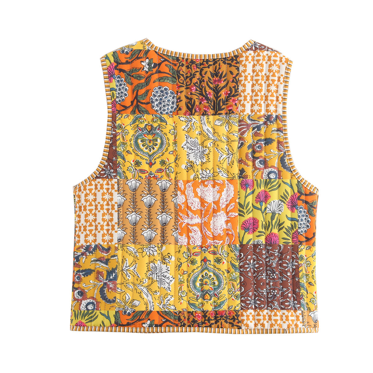 Multicolor Printing Lace Up Cotton Padded Vest Autumn Loose Casual Vest Top
