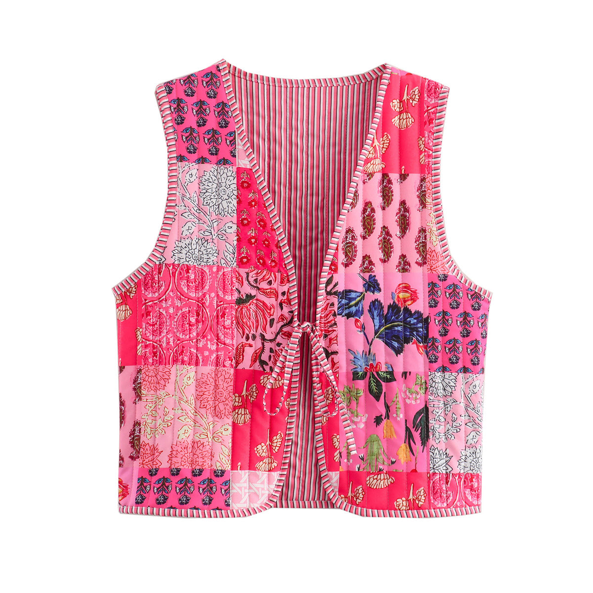 Multicolor Printing Lace Up Cotton Padded Vest Autumn Loose Casual Vest Top