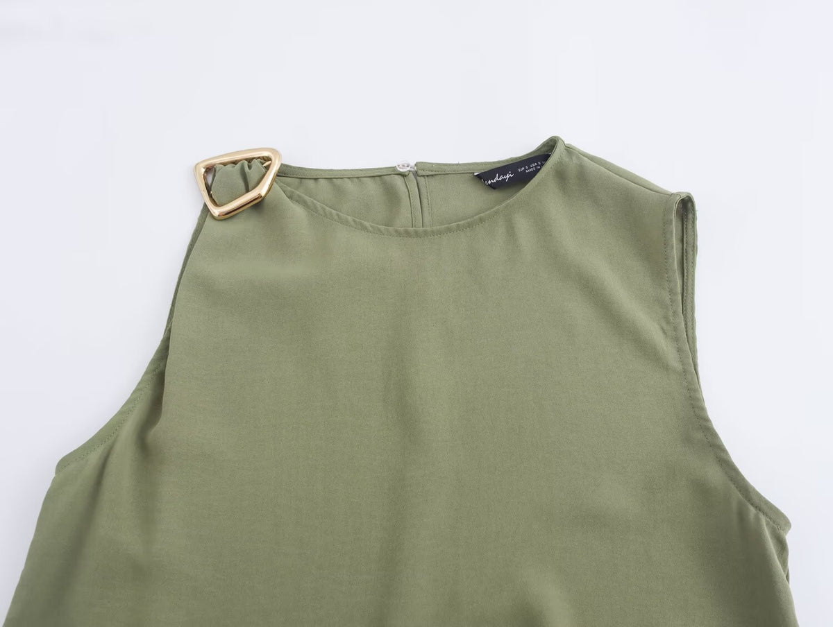 Fall Women Clothing Buckle Decoration Vertical Top Skirt Sets