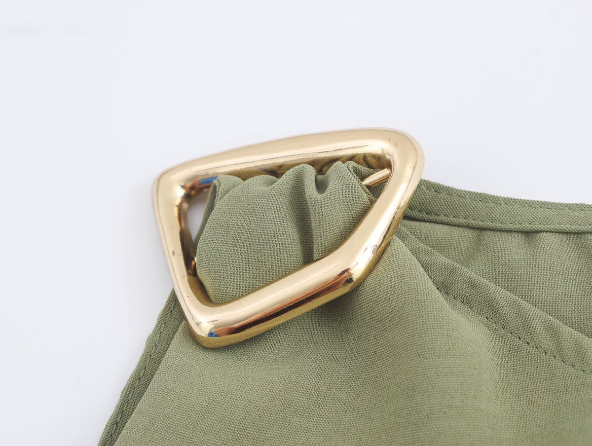Fall Women Clothing Buckle Decoration Vertical Top Skirt Sets