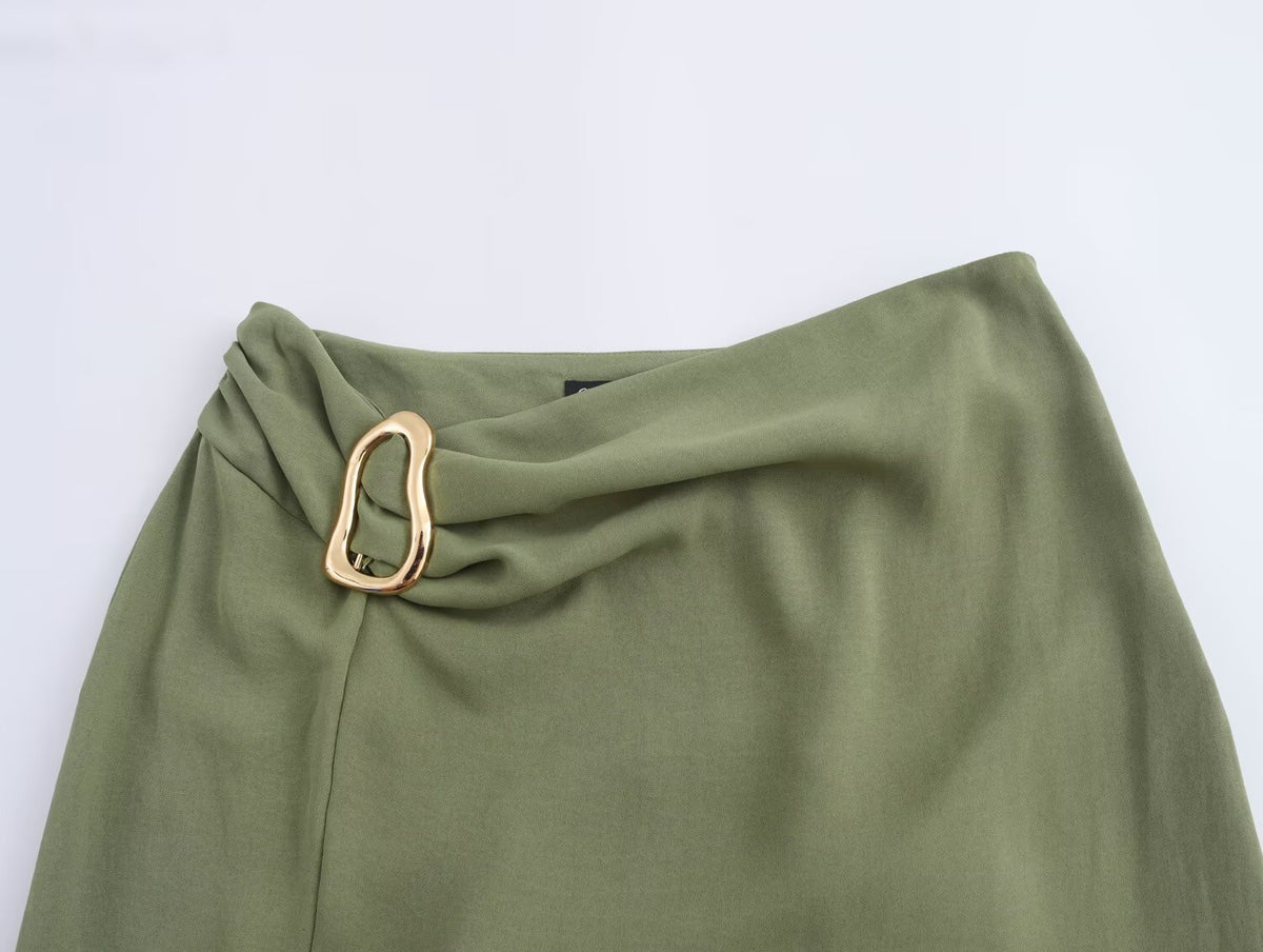 Fall Women Clothing Buckle Decoration Vertical Top Skirt Sets
