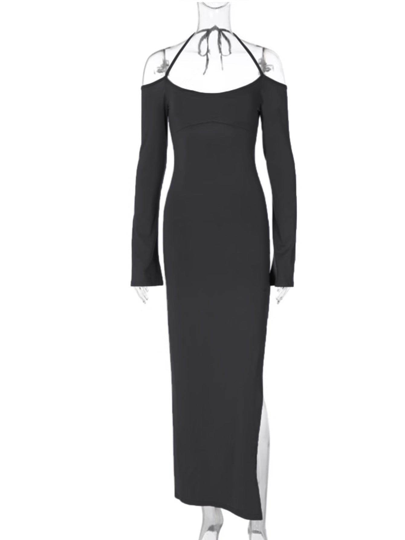 Women Clothing Sexy Halter Dress Autumn Winter Sweet Spicy Wind Niche Design Slit Dress