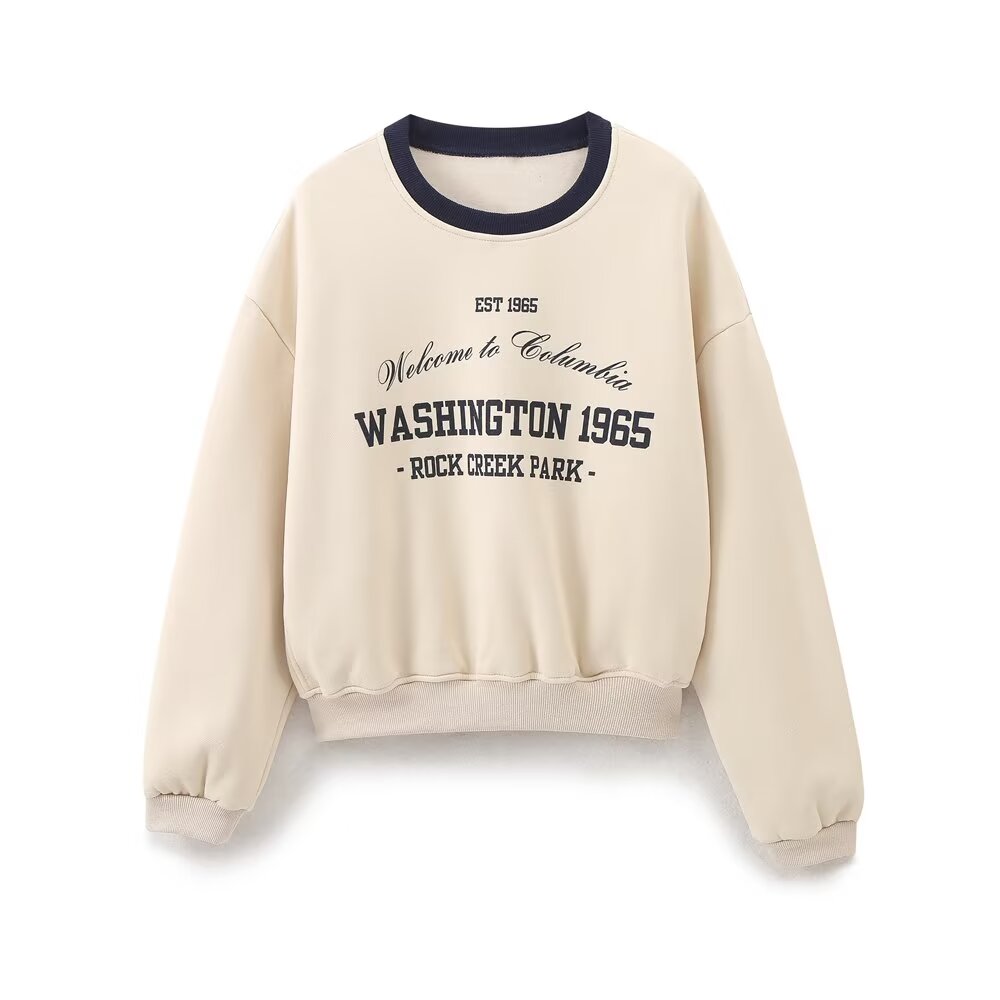 College Loose All Match Letters Printed round Neck Long Sleeve Sweatshirt