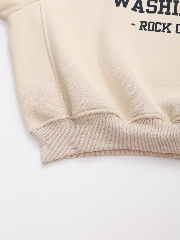 College Loose All Match Letters Printed round Neck Long Sleeve Sweatshirt