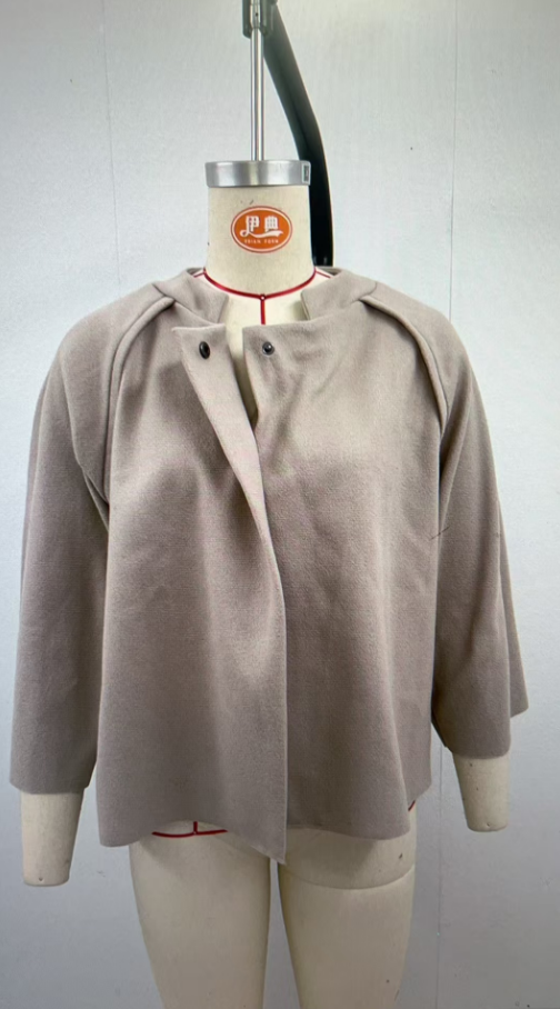 Autumn Winter Loose Short Cashmere Long Sleeve Coat