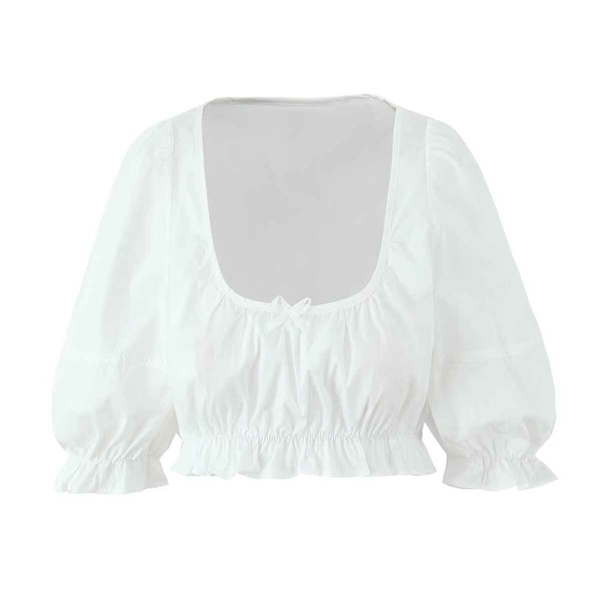Spring U Shaped Collar Lace up Cropped Short Elastic Waist A line Long Skirt Set