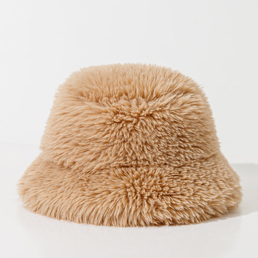 Furry Solid Color Fisherman Hat Women Autumn Winter Thickened Warm Hat Ear Protection Face Showing Small Bucket Cap