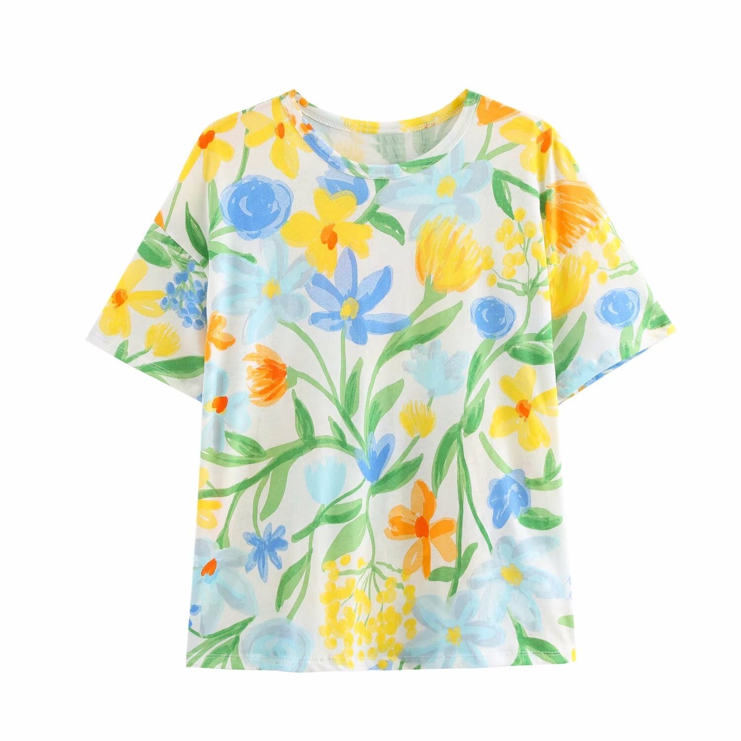 Spring Women Clothing Stylish Simple Printed round Neck Short Sleeve T shirt