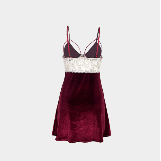 Gold Velvet Sexy Pajamas Women Autumn Winter Erotic Lingerie Women Sexy Lace Slip Nightdress