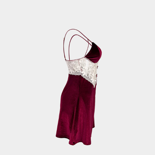 Gold Velvet Sexy Pajamas Women Autumn Winter Erotic Lingerie Women Sexy Lace Slip Nightdress