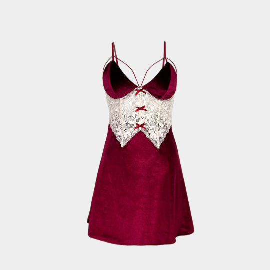 Gold Velvet Sexy Pajamas Women Autumn Winter Erotic Lingerie Women Sexy Lace Slip Nightdress