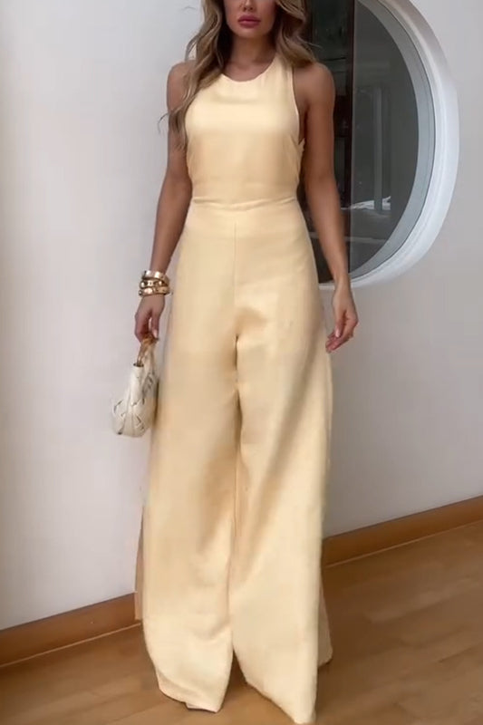 Summer Sexy Solid Color Loose Trousers Jumpsuit Women
