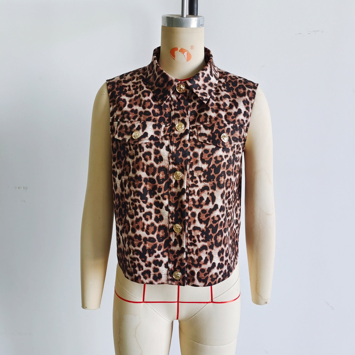 Spring round Neck Single Breasted Leopard Print Vest Vest Top Women