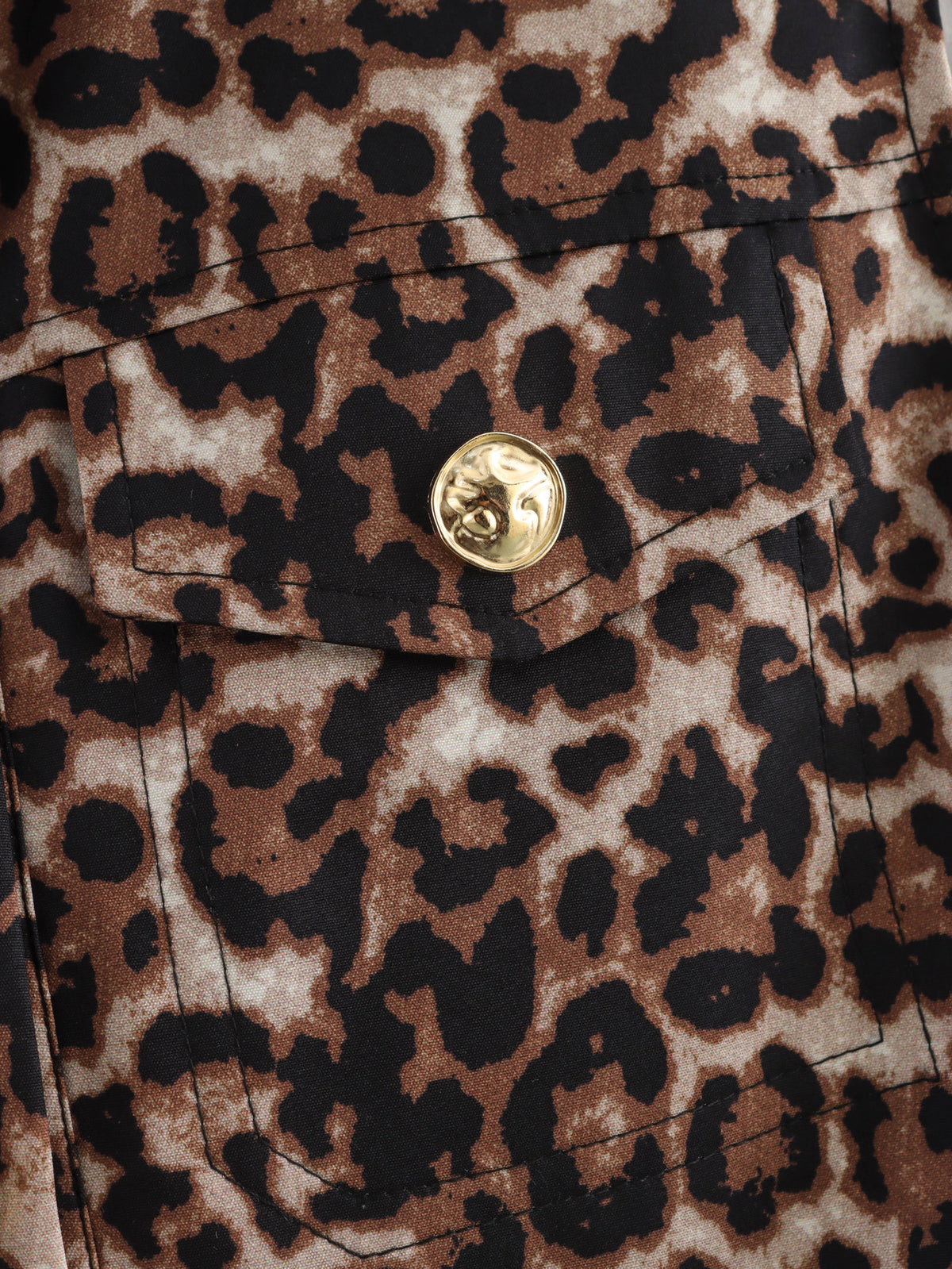 Spring round Neck Single Breasted Leopard Print Vest Vest Top Women