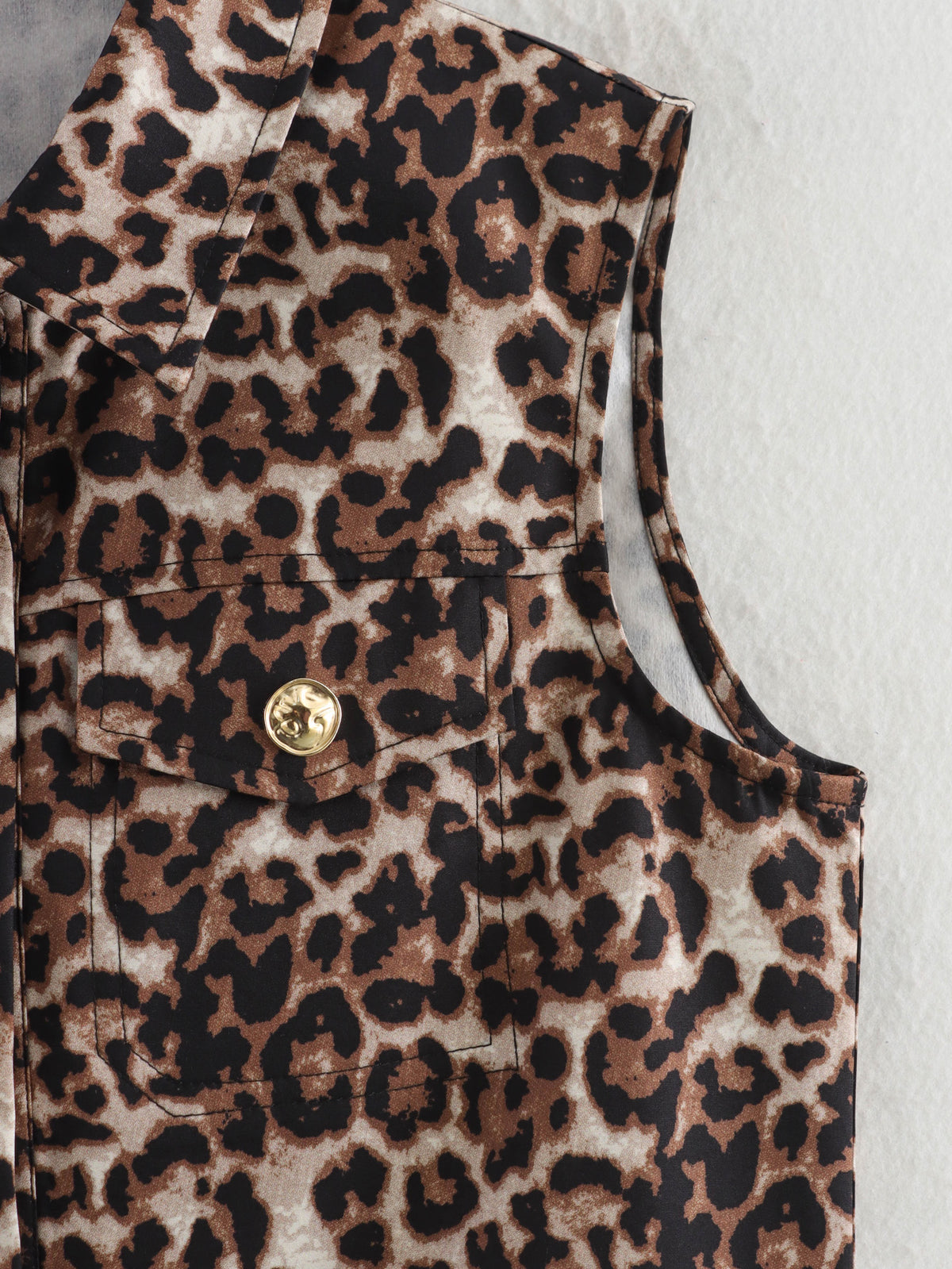 Spring round Neck Single Breasted Leopard Print Vest Vest Top Women