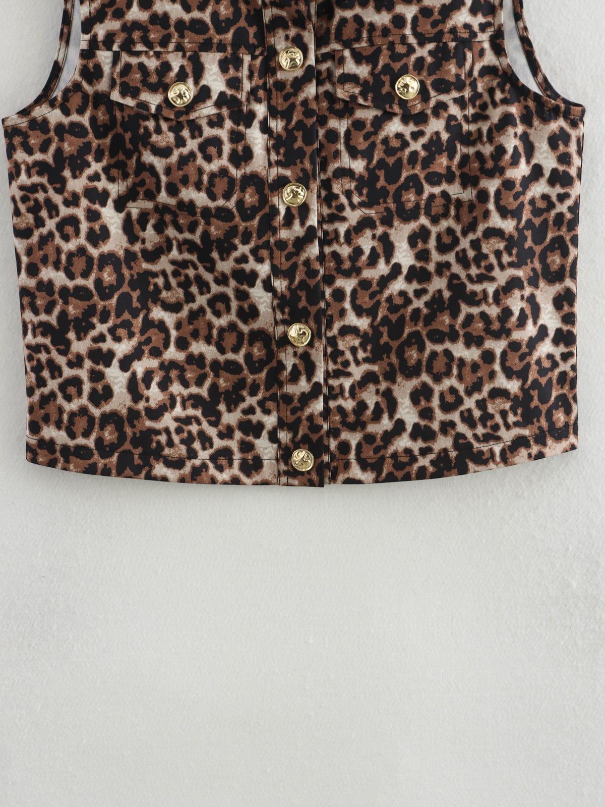 Spring round Neck Single Breasted Leopard Print Vest Vest Top Women