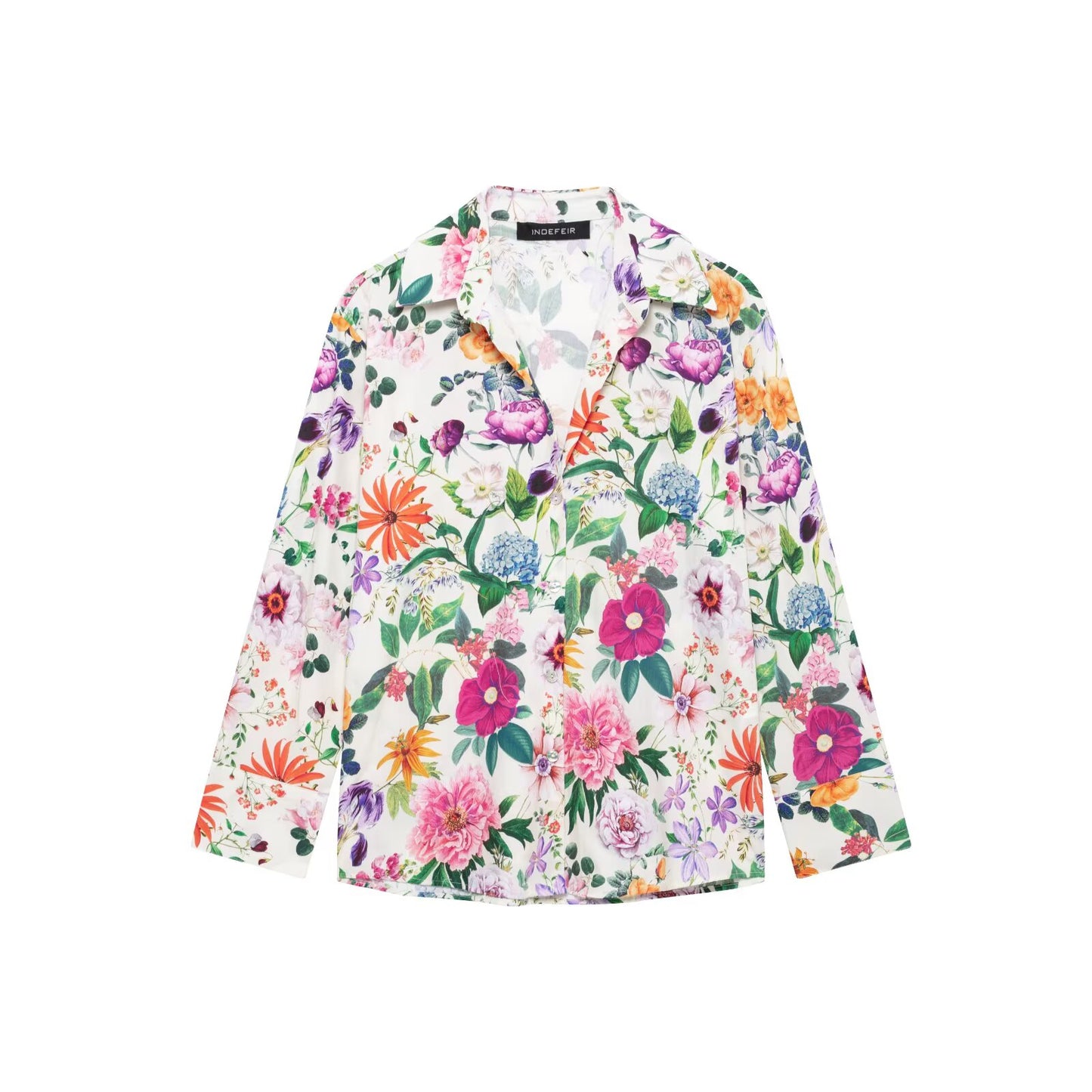Spring Women Street Floral Printed Poplin Long Sleeve
