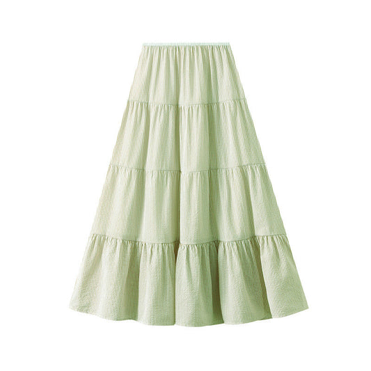 Sweet Tiered Dress Spring Summer A line Skirt Clear Sense Slimming High Waist Umbrella Skirt Large Swing Skirt