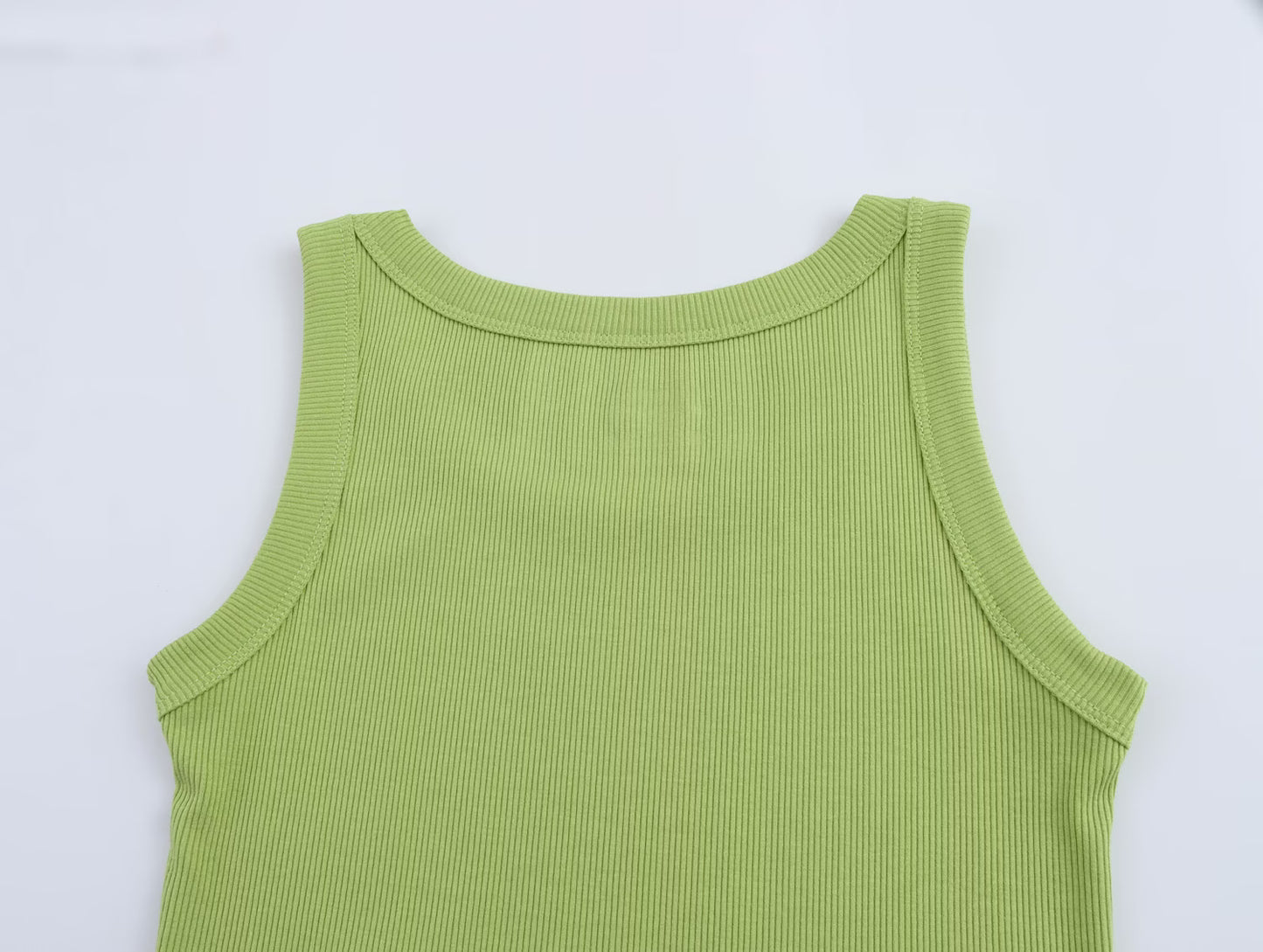 Spring Women Clothing Threaded Cotton round Neck Knitted Vest Inner Match
