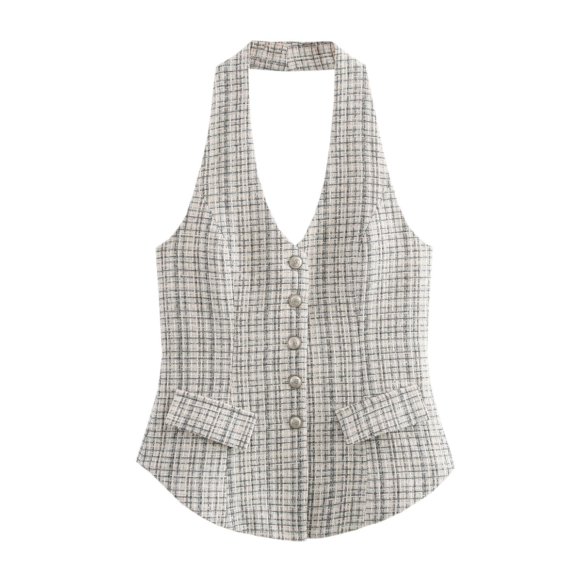 Spring Women All Match V neck Halter Sleeveless Single Breasted Classic Vest Top