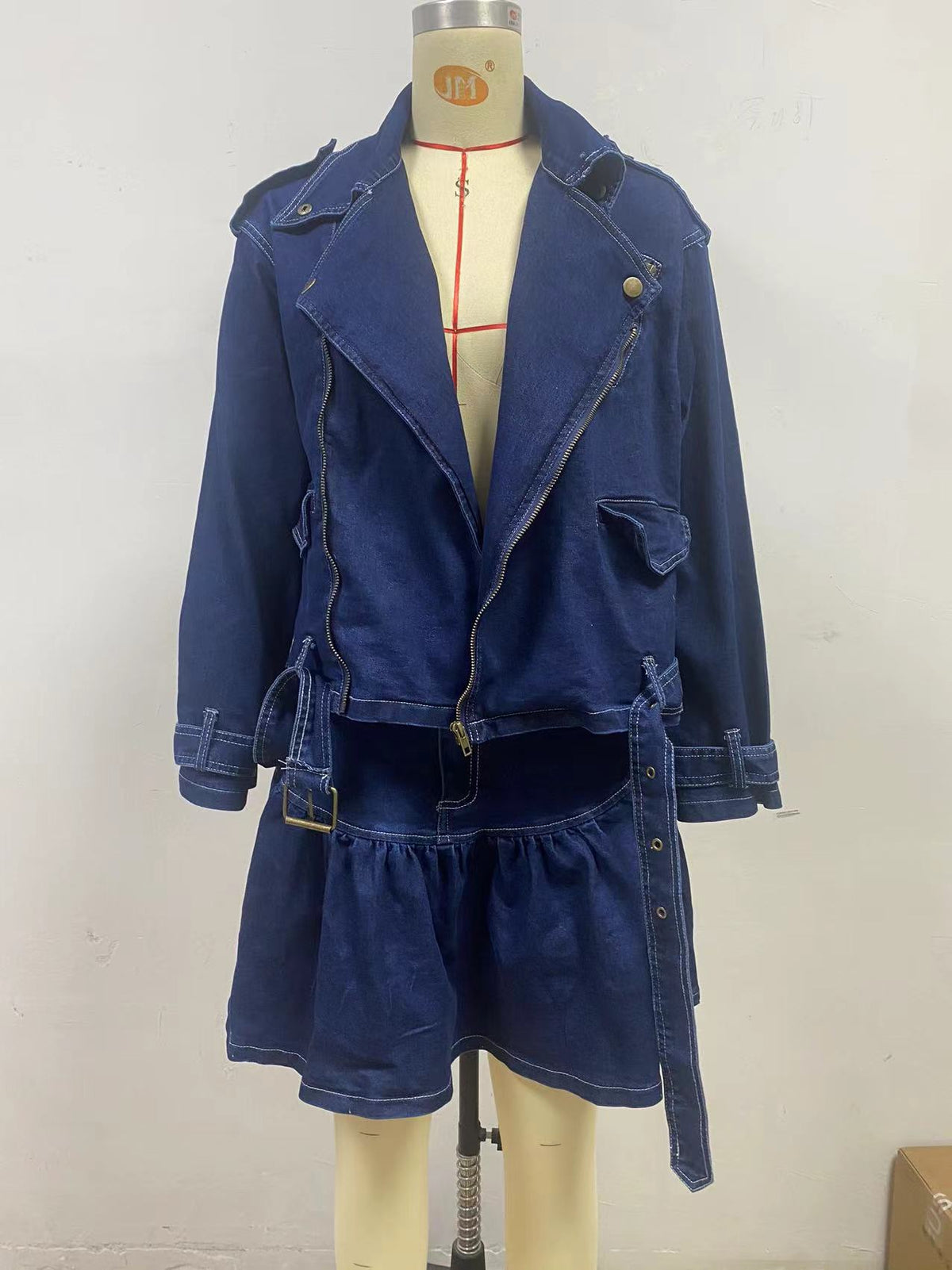 Spring Casual Loose Women Wear Denim Jacket with Skirt Set