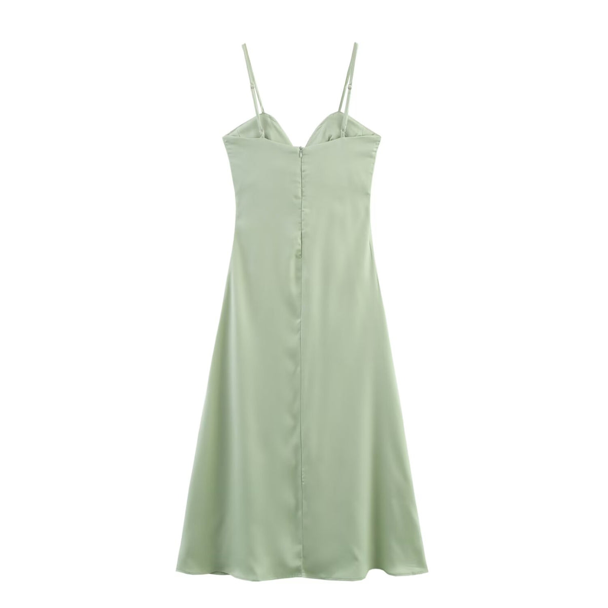 Women Clothing Spring Heart Shaped Collar Silk Satin Texture Midi Dress