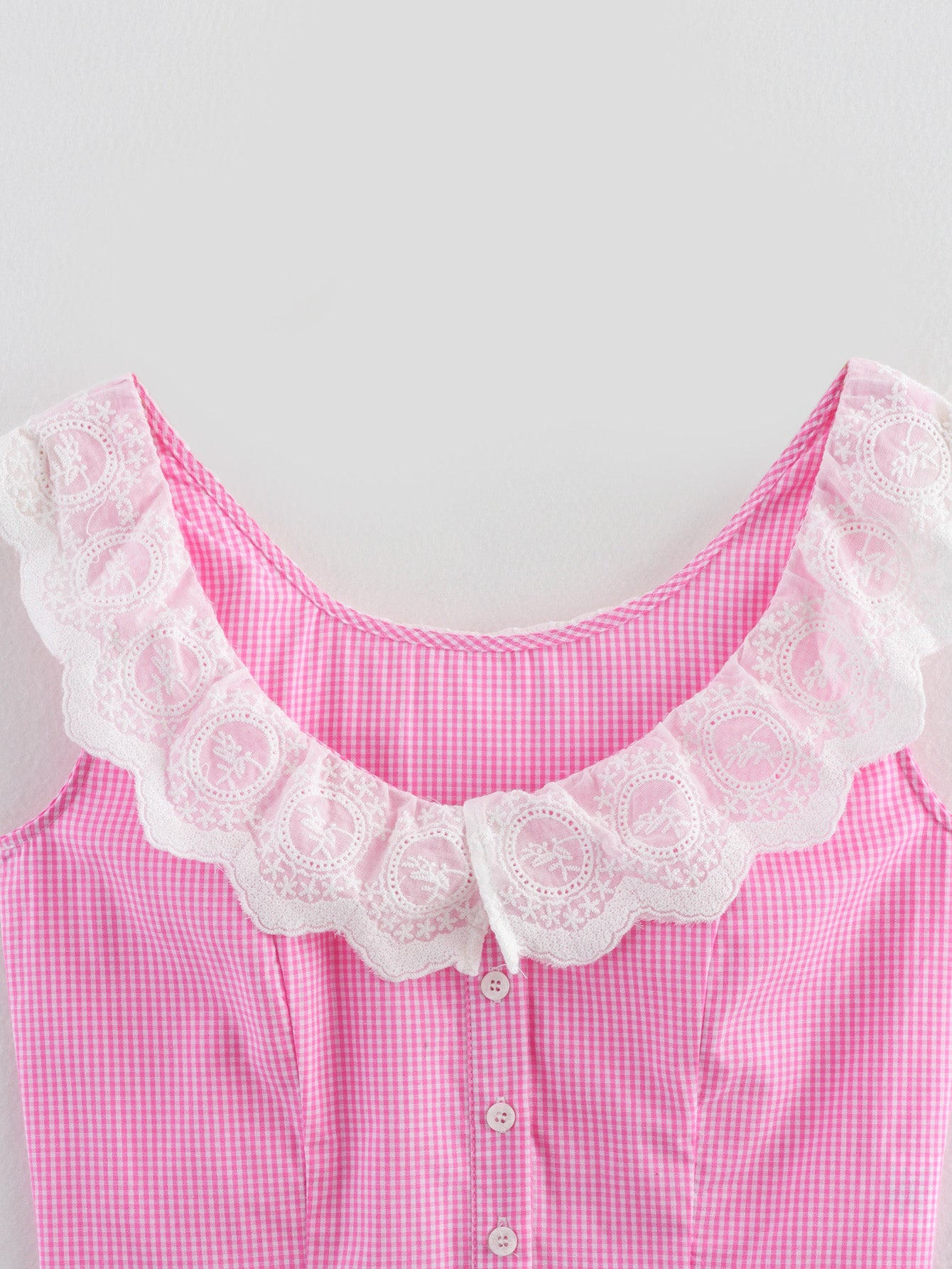 Women Clothing Elegant Slim Lace Stitching Plaid Short Top