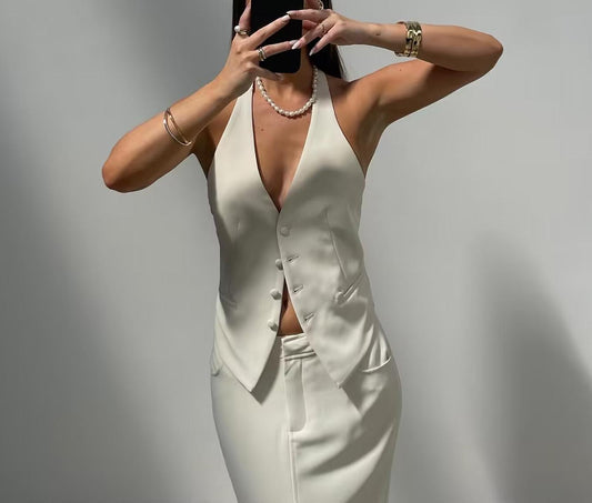 Women Clothing Stylish Graceful Simple Sexy Backless V neck Sleeveless Halter Vest Jacket