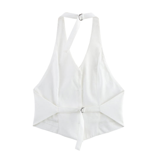 Women Clothing Stylish Graceful Simple Sexy Backless V neck Sleeveless Halter Vest Jacket