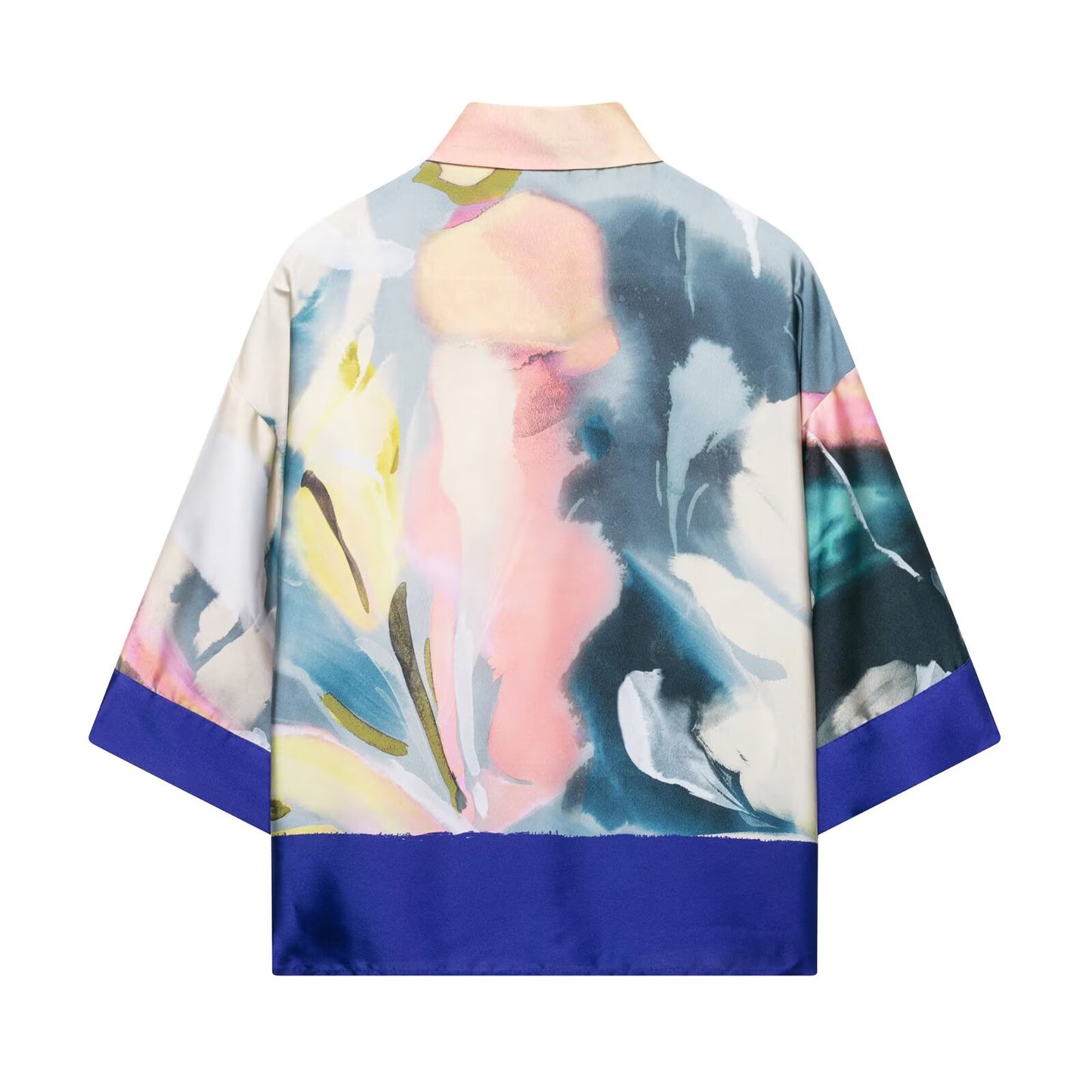 Spring Women Clothing Fashionable Simple Printed Silk Satin Textured Shirt