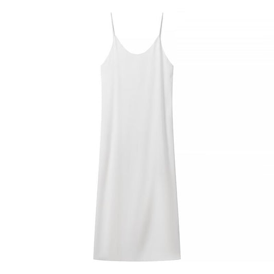 Women Wear Summer Casual Solid Color Satin Double Layer Sling Dress