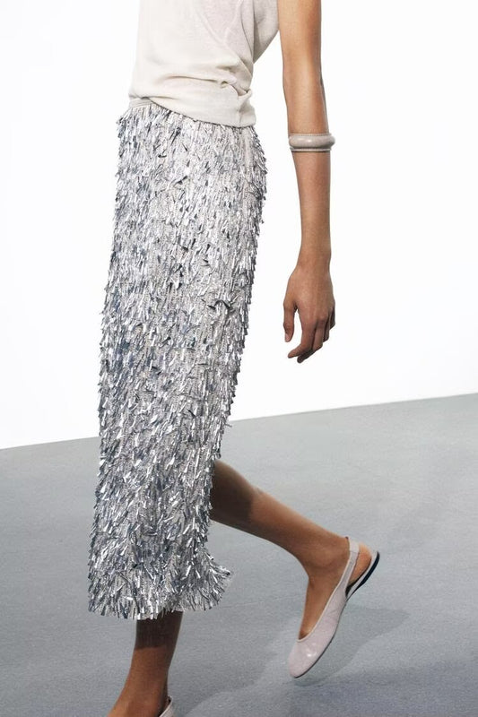 Skirt Summer Women Clothing High Sense Sequ Glitter Decoration Midi Dress