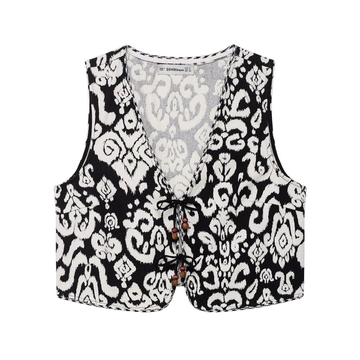 Women Clothing at Printed V neck Sleeveless Vest Waistcoat Shorts Two Piece Sets