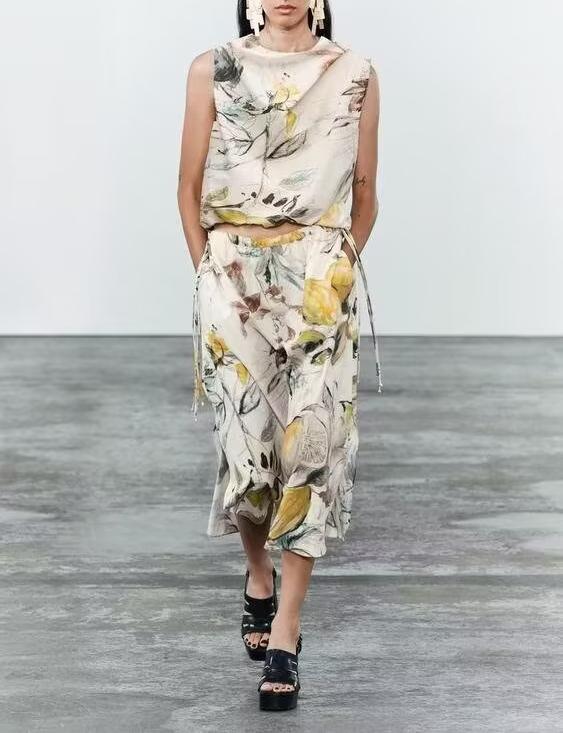Women Printed Top Casual Skirt Two Piece Sets