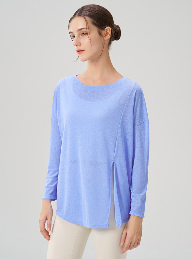 Summer Breathable Yoga Blouse Women Split Sports Fitness Top Lightweight Yoga Clothes Long Sleeve